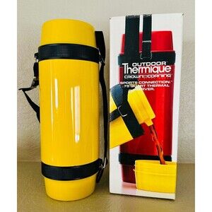 Vintage Crown Corning Outdoor Yellow Thermique 11.5” Glass Insulated Thermos EUC